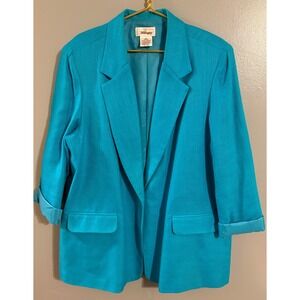 Worthington Vintage Turquoise Blue Rayon Blazer Jacket Plus Size 22W Made in USA